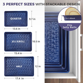 HONGBAKE blue finish nonstick trays add style and practicality.