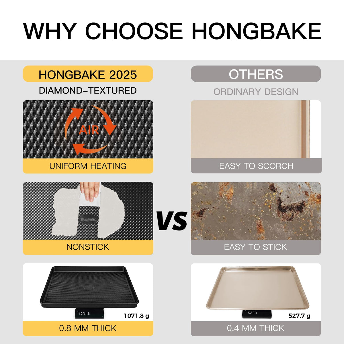 HONGBAKE inside view shows diamond texture for superior nonstick