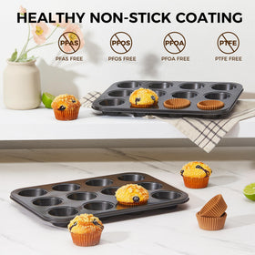 Hongbake carbon steel muffin pan with durable construction for steady baking.