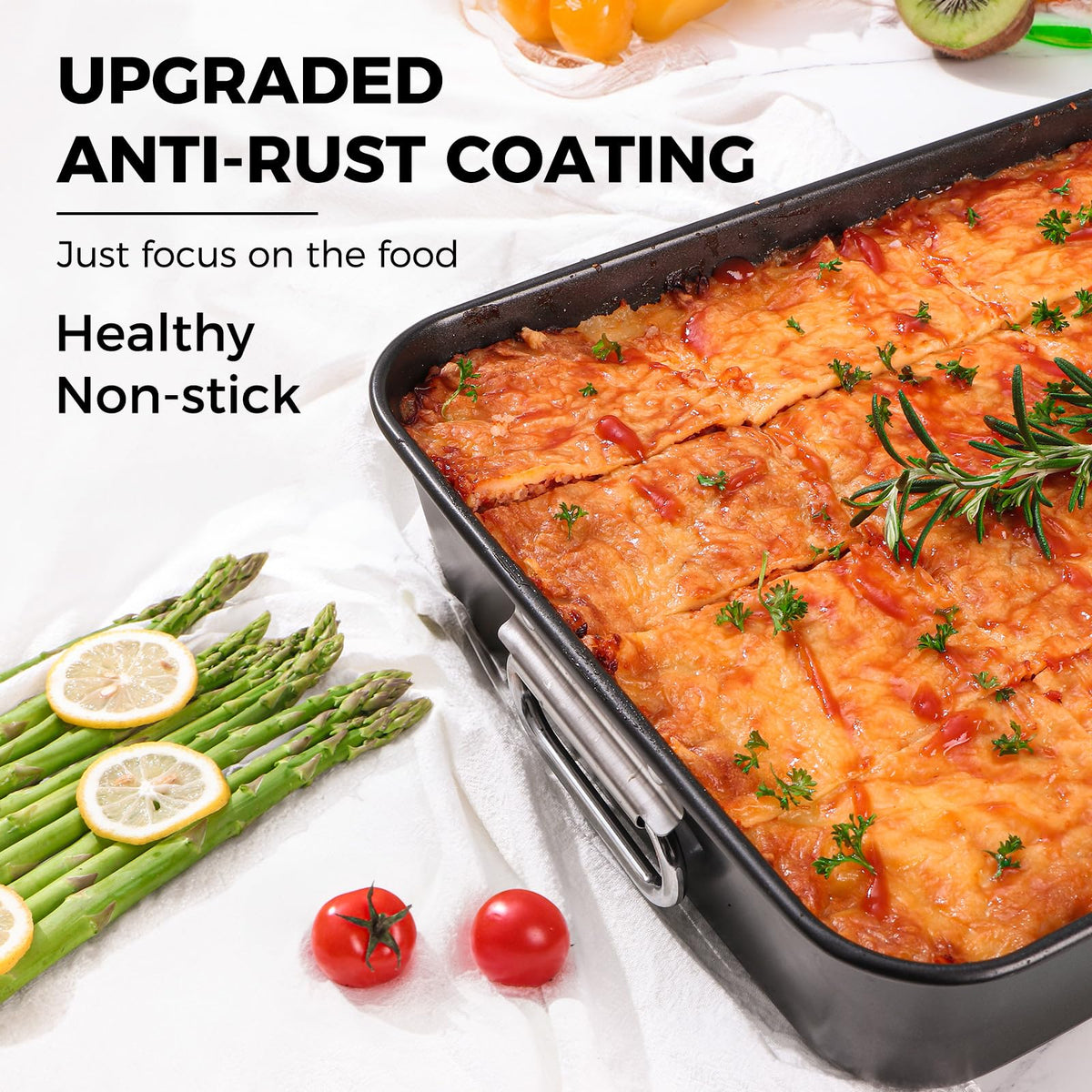 HONGBAKE lasagna pan with stainless steel handles for a secure grip