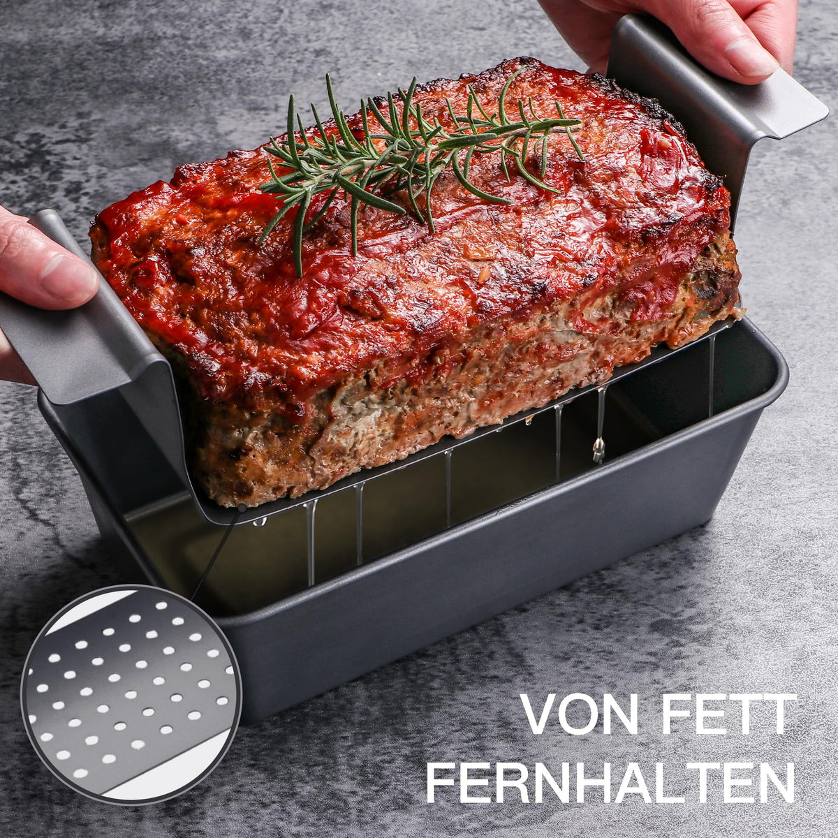 HONGBAKE meatloaf pan insert aiding even cooking and easy slicing