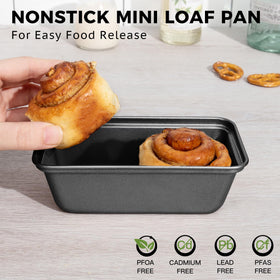 HONGBAKE mini loaf pan internal dimensions reveal approx 5.75x3 inches for portions.