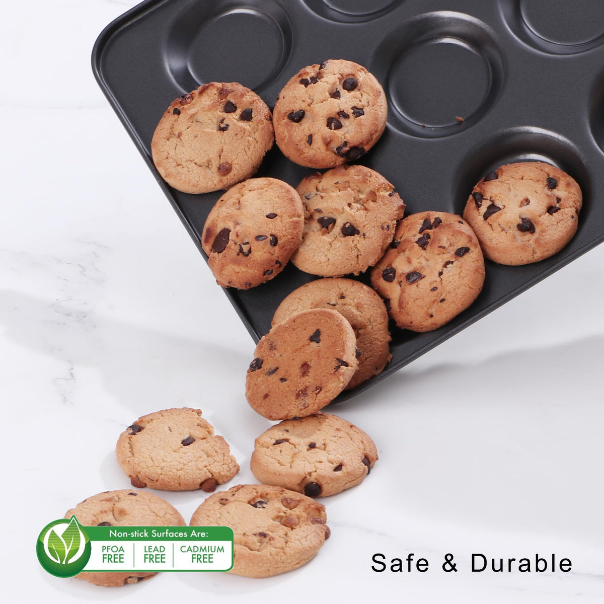 HONGBAKE pan supports easy bake and release for muffins and cookies.
