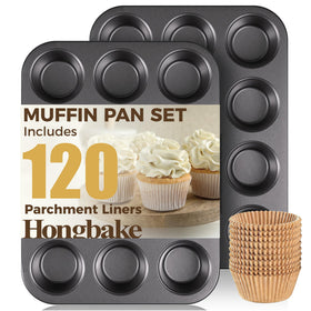 Hongbake muffin pan 12-cup set with even heat for consistent bakes.