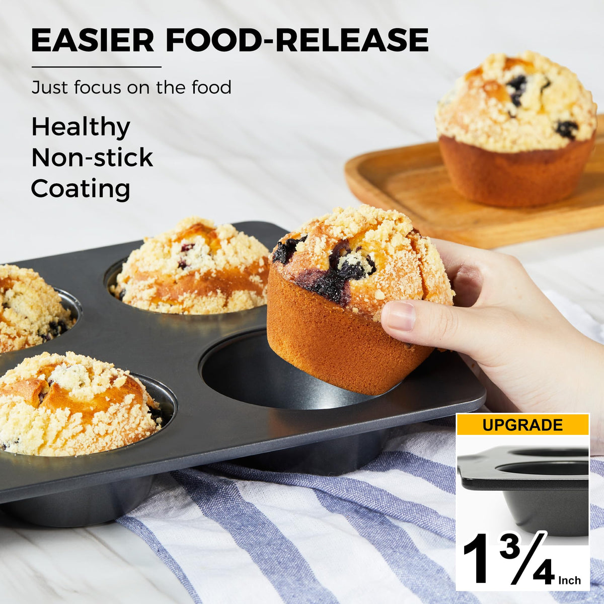 HONGBAKE jumbo muffin pan side angle emphasizing sturdy construction for even heat
