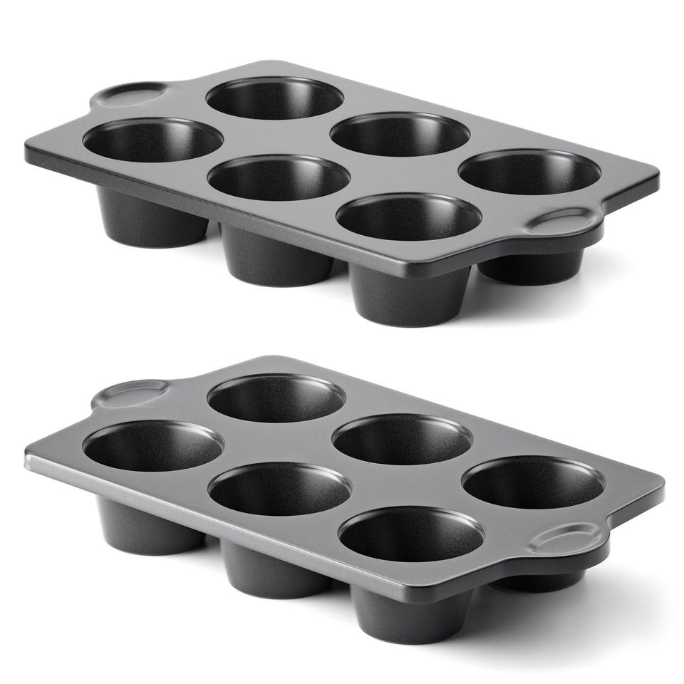 HONGBAKE nonstick jumbo muffin pan top view showing six cups for batch baking