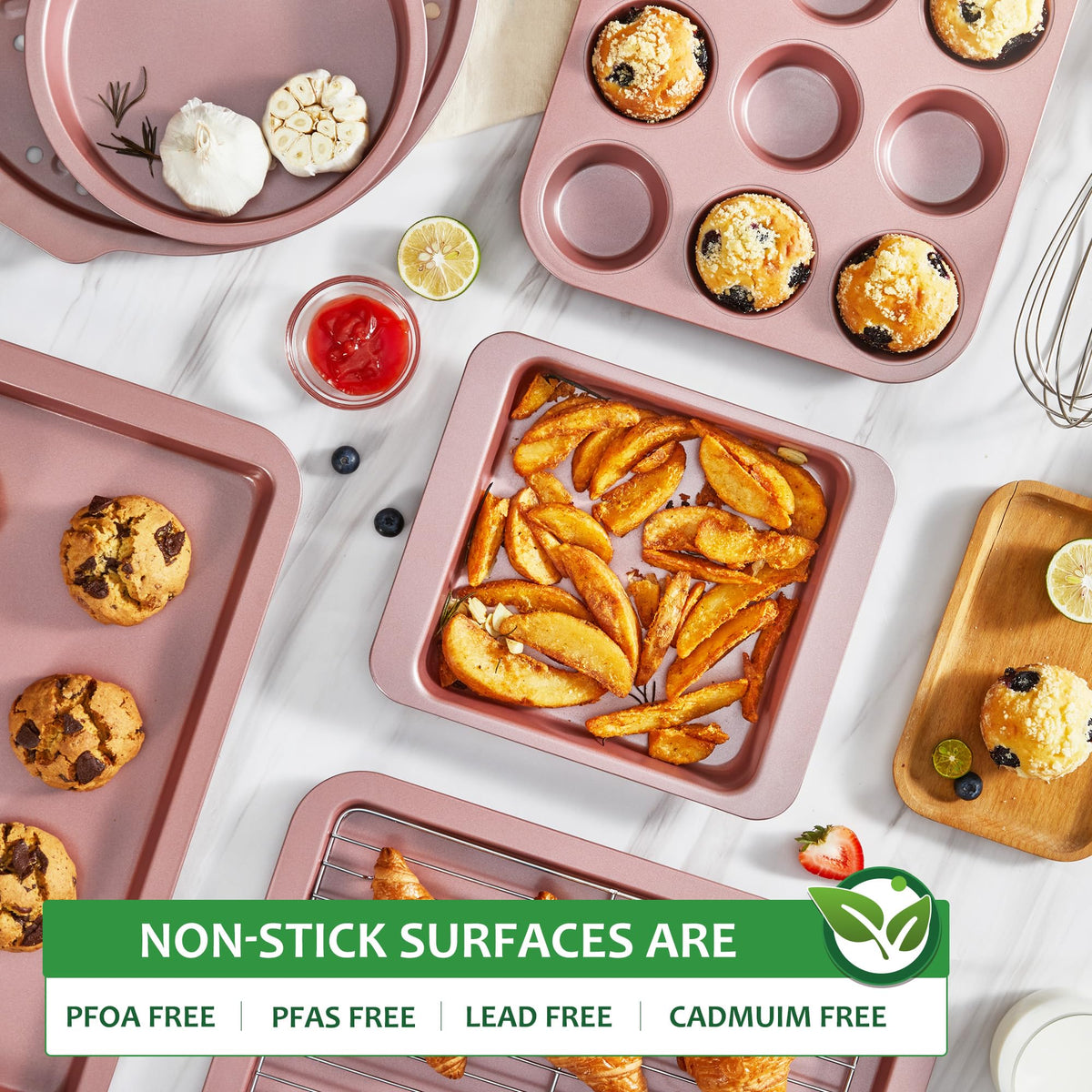 HONGBAKE bakeware is oven safe up to 450F for versatile cooking
