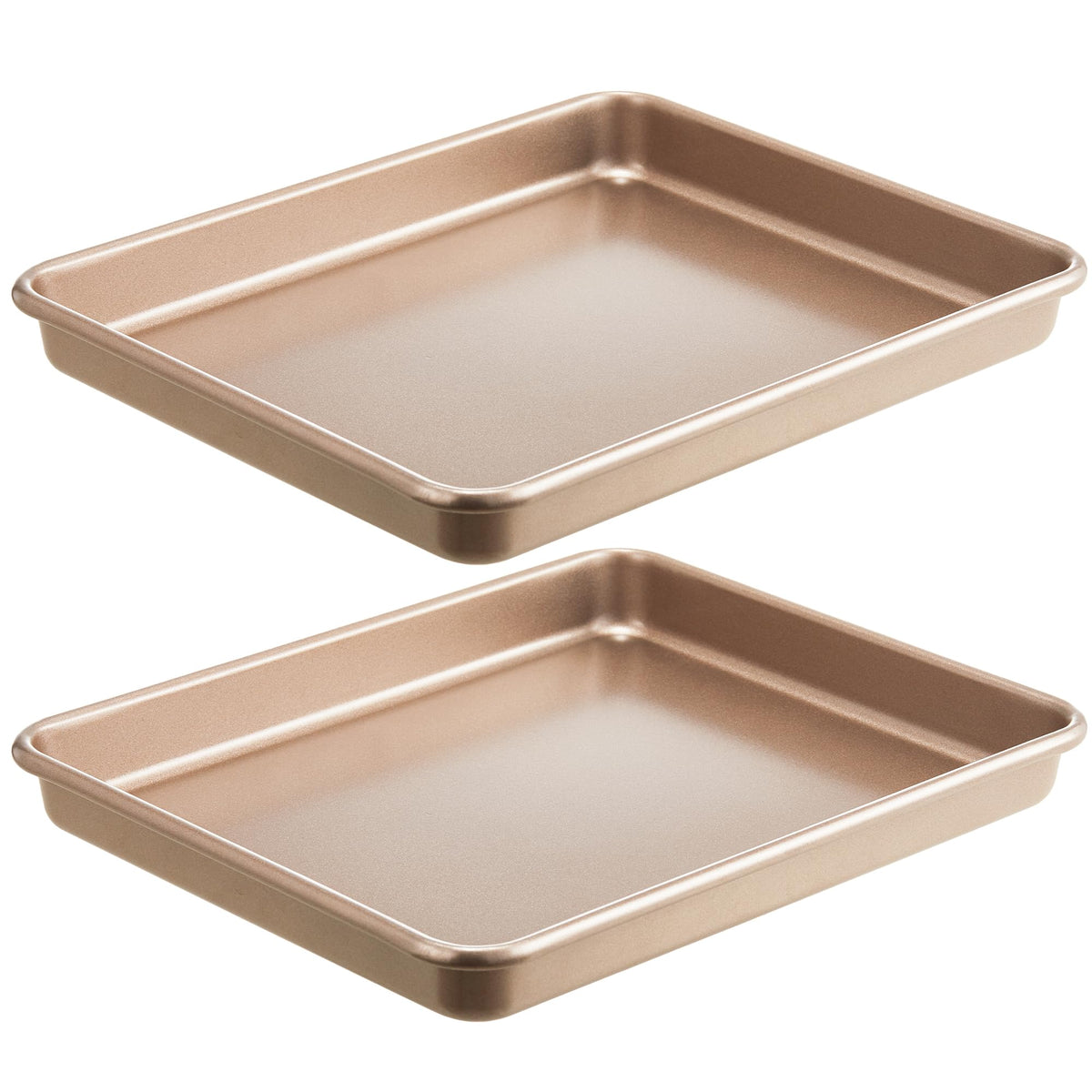 HONGBAKE two-pack toaster oven pans in gold for versatile baking in standard ovens.