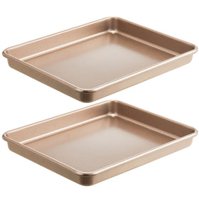 HONGBAKE two-pack toaster oven pans in gold for versatile baking in standard ovens.