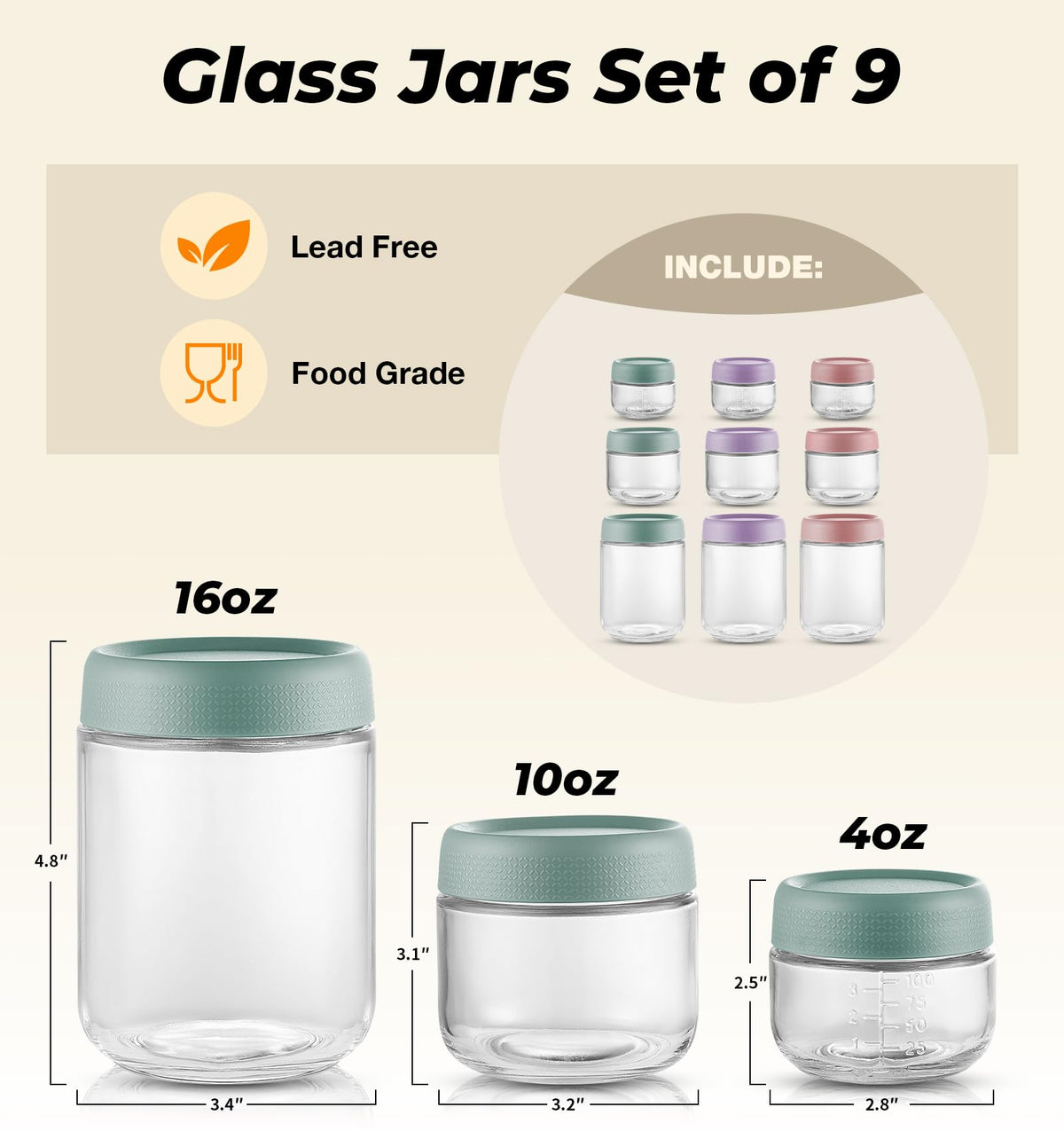 Hongqu US 16oz jar with colorful lid for easy item differentiation