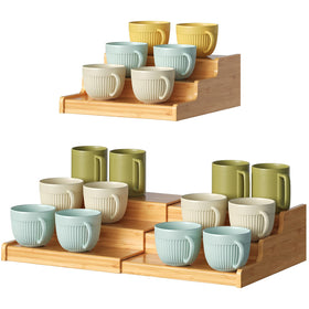 Hongtamoya 3-tier expandable mug holder on countertop keeps mugs organized.