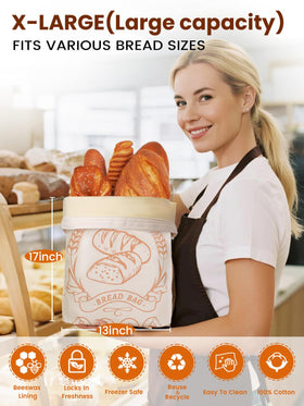 honiitaa breathable cotton bag helps sourdough crust stay fresh longer.