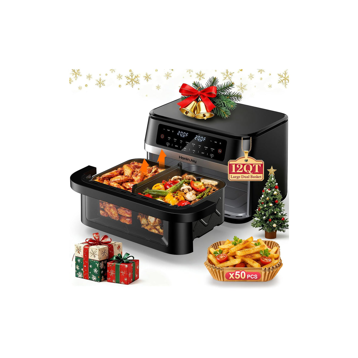 HoninJoy 12QT flex basket design enables two dishes at once.