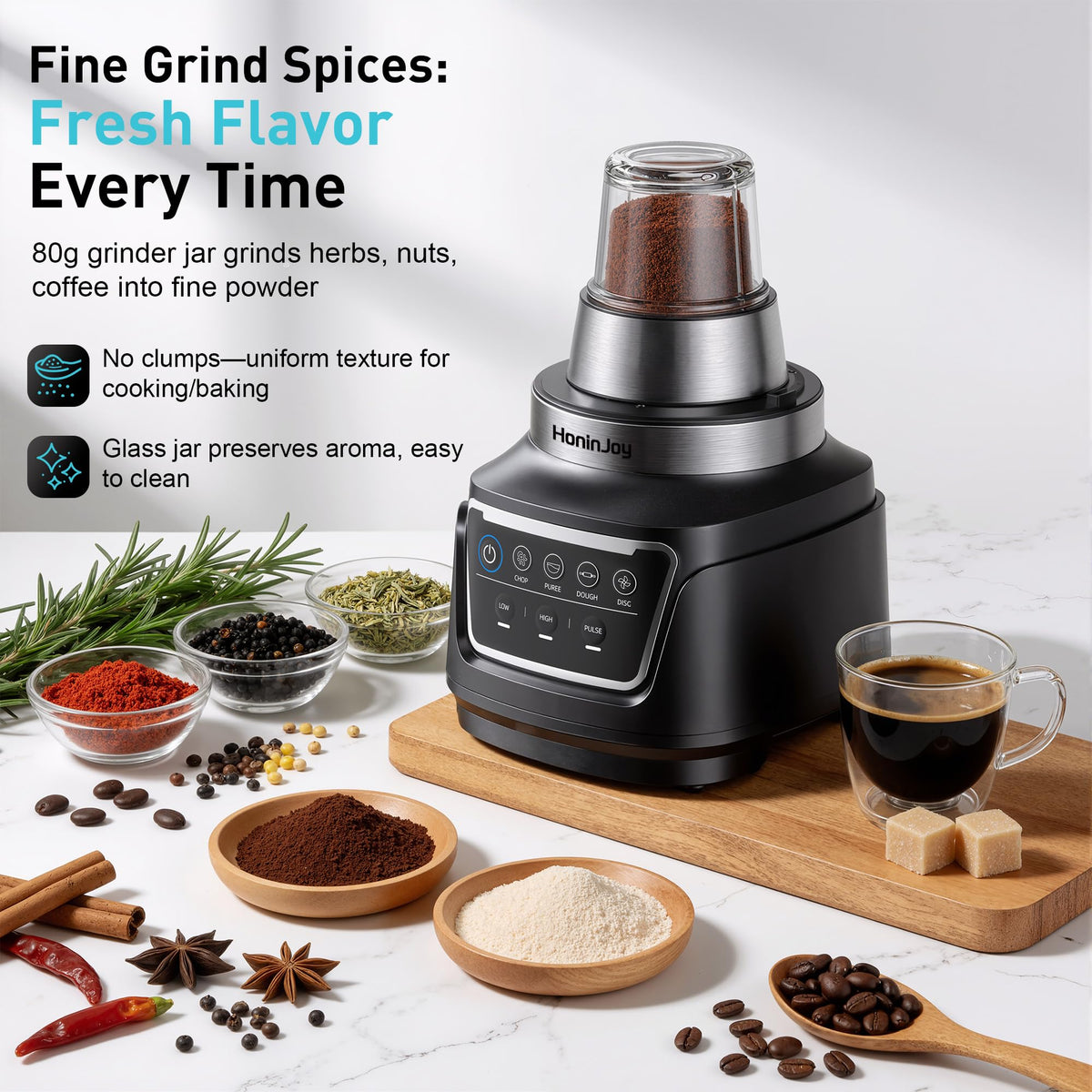 HoninJoy 80g grinder jar for spices, nuts, or coffee beans.