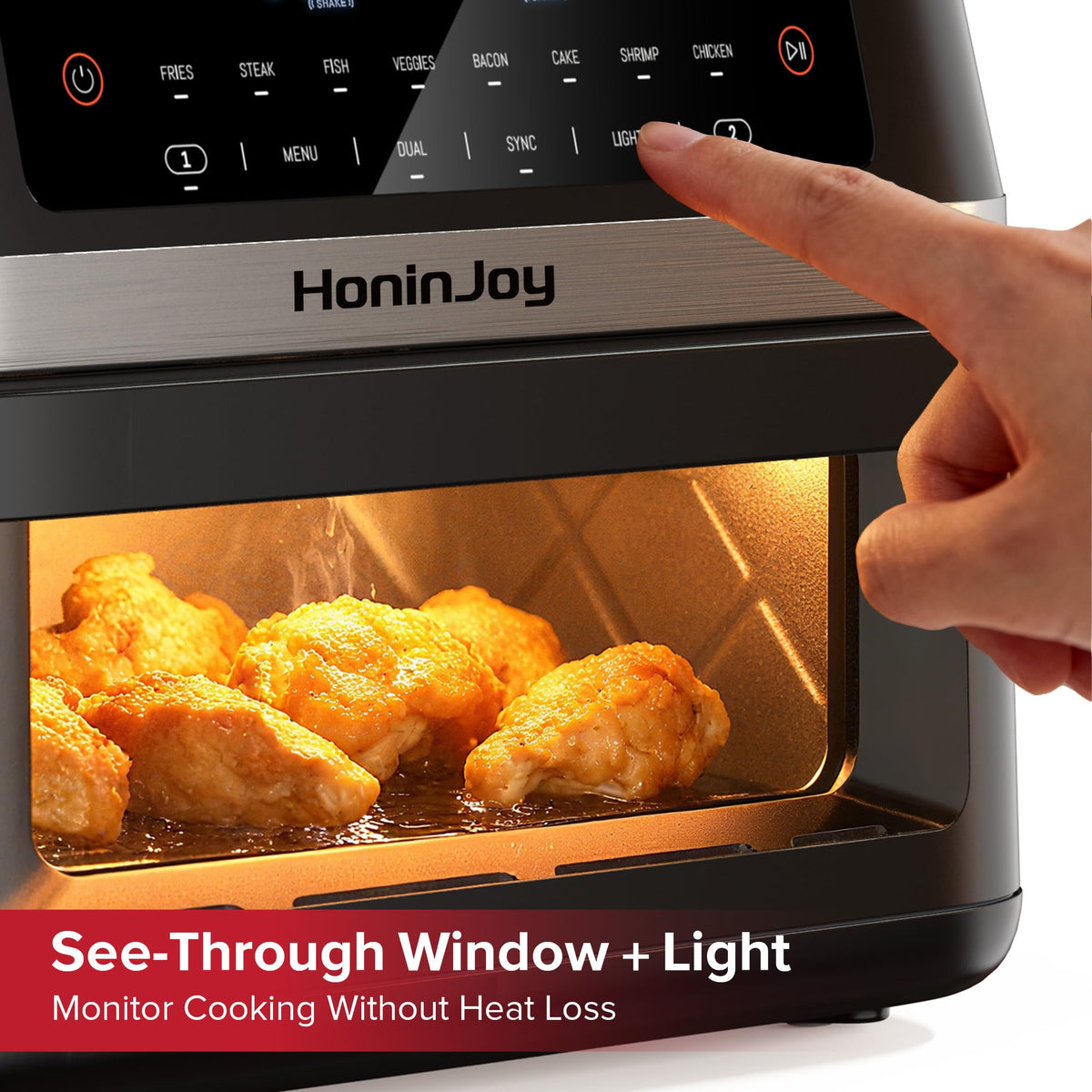 HoninJoy sync dual technology cooks two foods at different settings.
