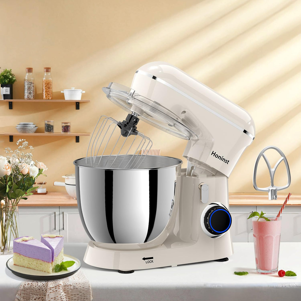 Honinst anti-slip feet stabilize the mixer for steady blending.