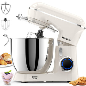 Honinst stand mixer with 6.5-quart bowl ready for cake batter preparation.