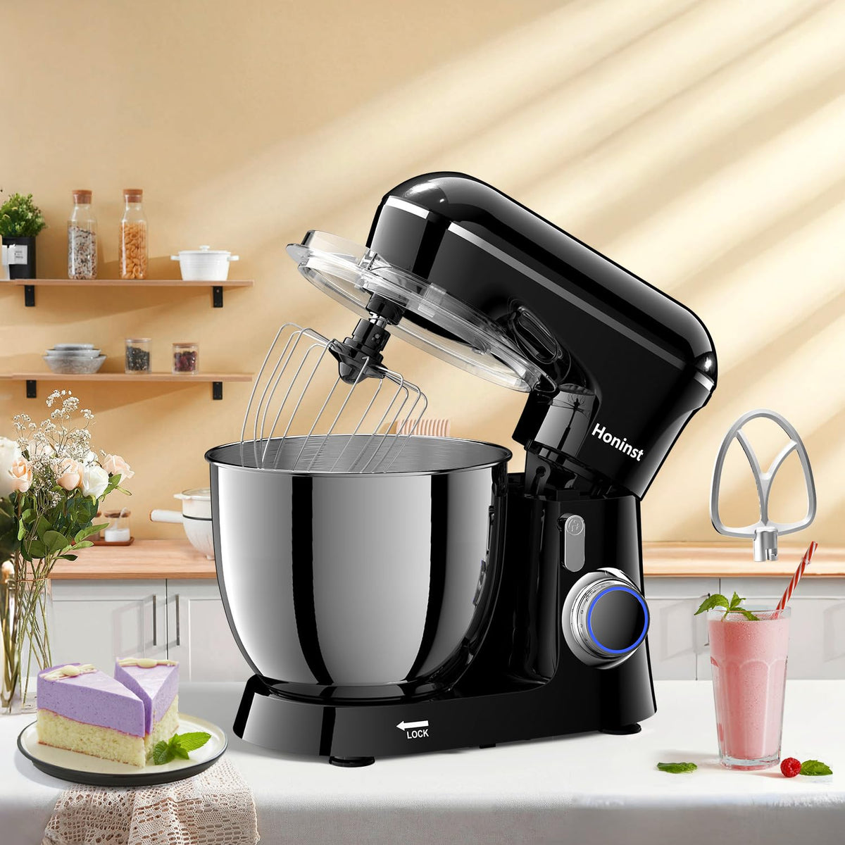 Honinst anti-slip feet stabilize the mixer during operation.