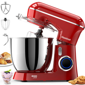 Honinst stand mixer front view in red, ideal for versatile batters and dough.