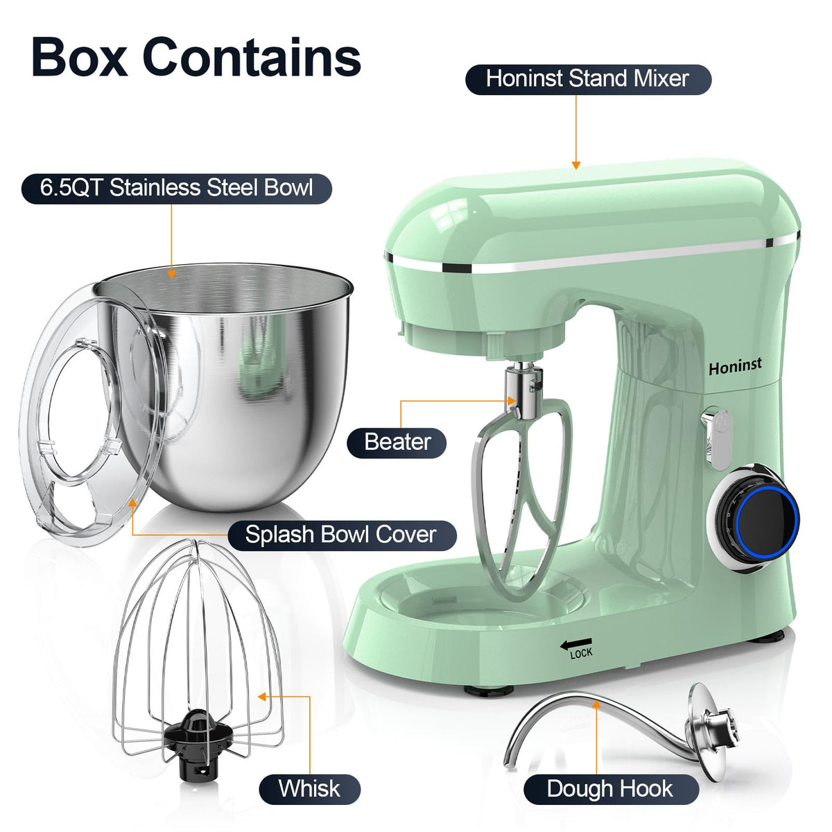 Tilt-head operation of the Honinst mixer for easy ingredient addition.