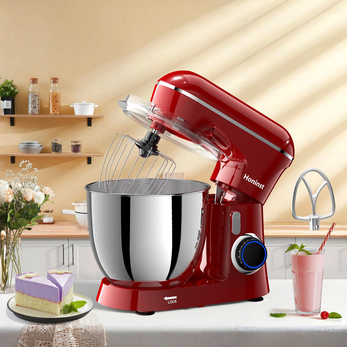 Honinst tilt-head design for easy ingredient addition and access.