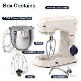 Honinst tilt-head design enabling easy ingredient addition during mixing.