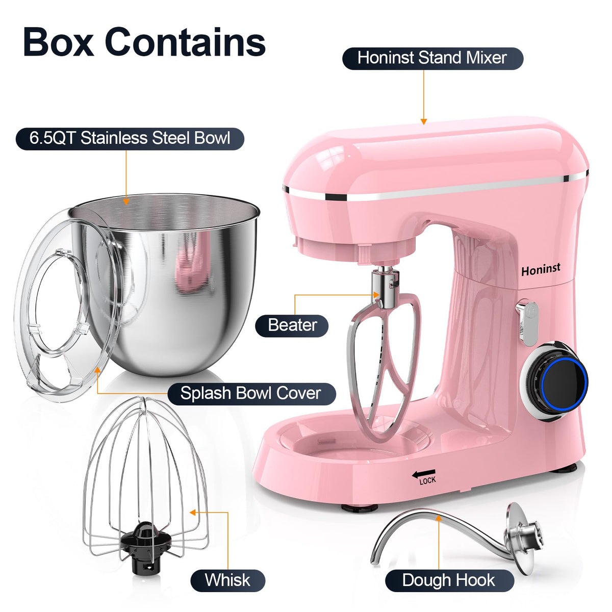 Honinst tilt-head design enables easy ingredient addition during mixes.