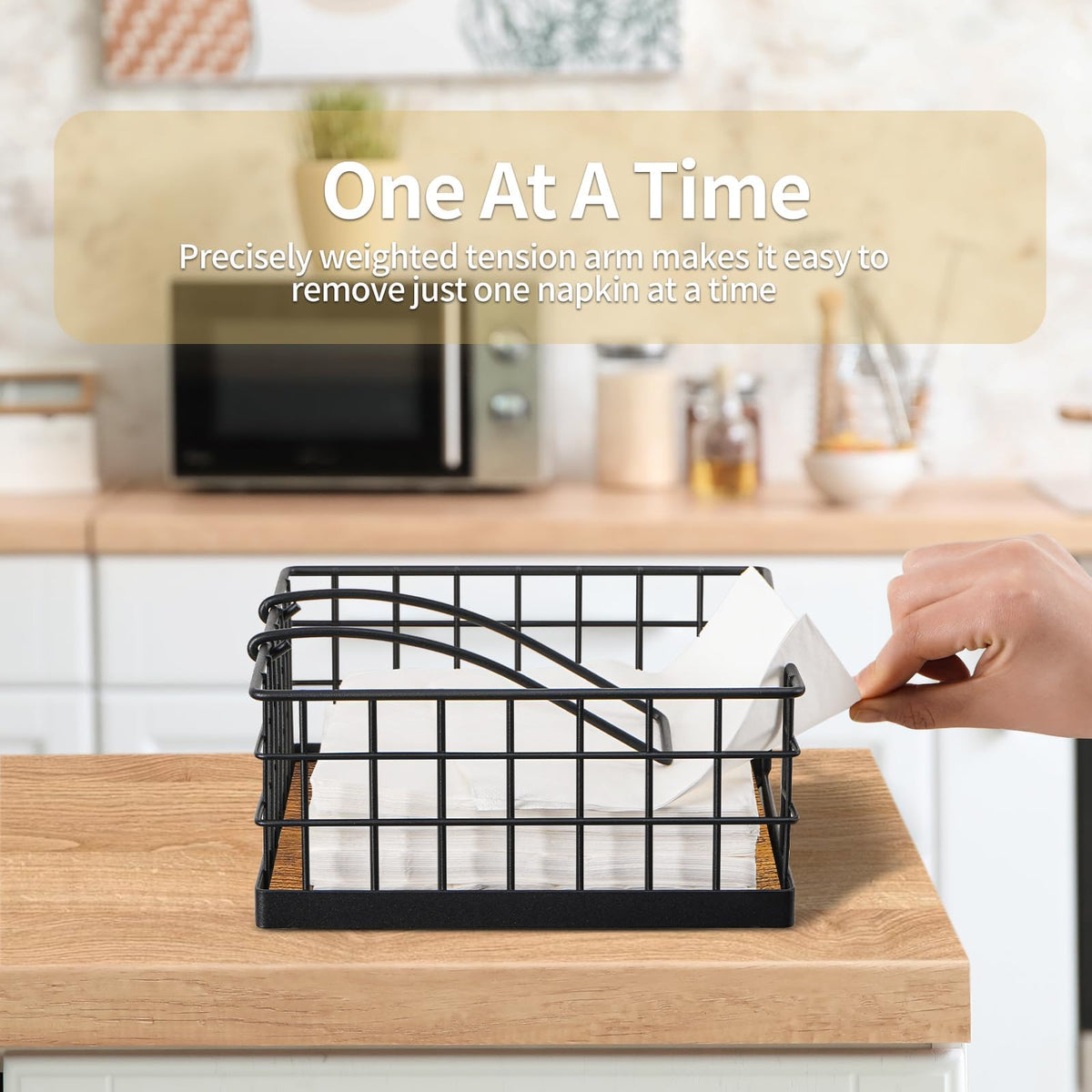 Honiter anti-slip base protects surfaces and cuts noise when handling napkins.