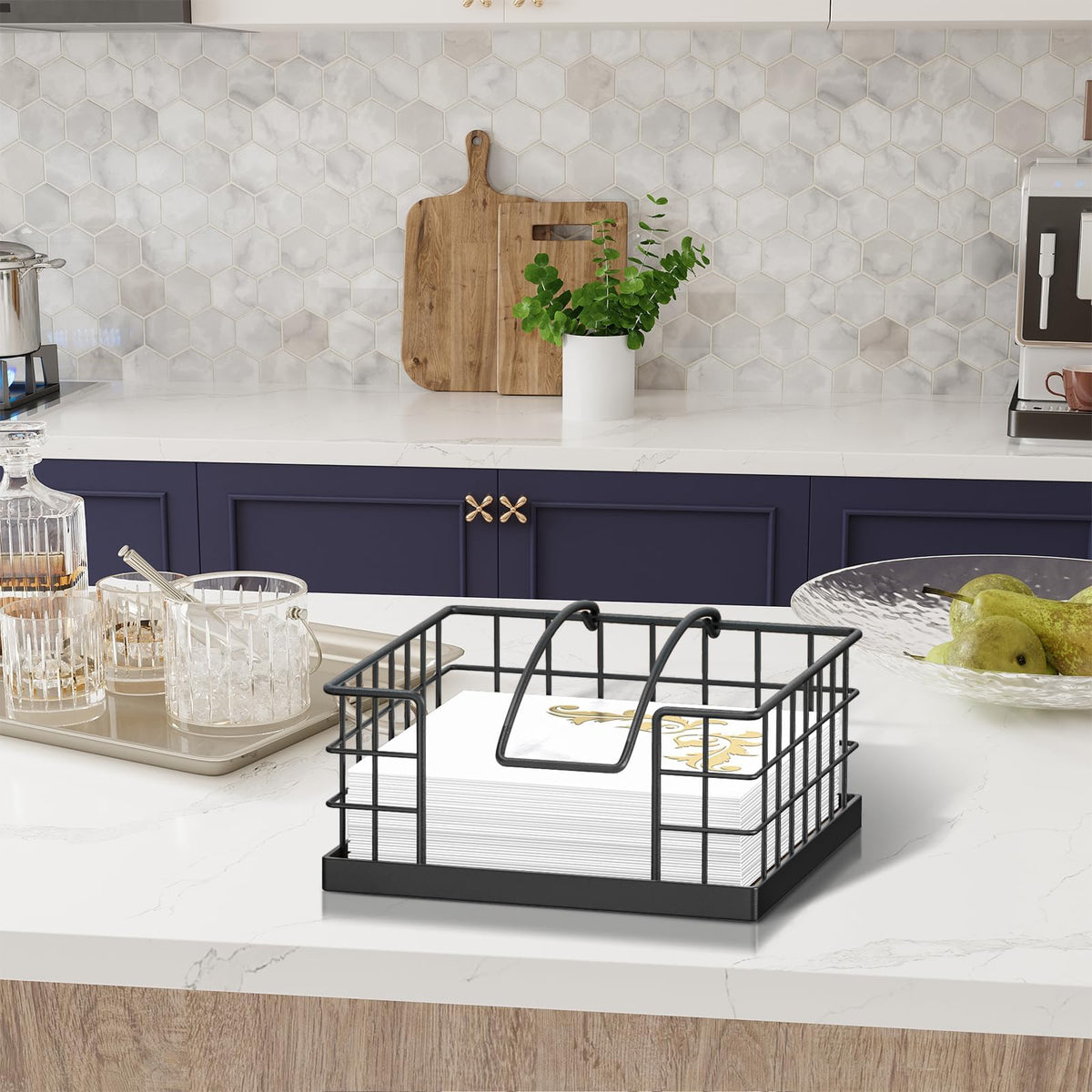 Honiter weighted-arm napkin holder keeps napkins securely in place during meals.