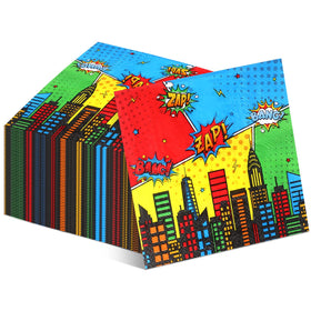 Honoson 100 Hero Theme Napkins with bold hero pattern to catch spills at parties.