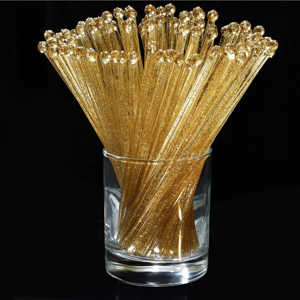 Honoson crystal swizzle sticks with gold round top for cocktails and coffee stirring