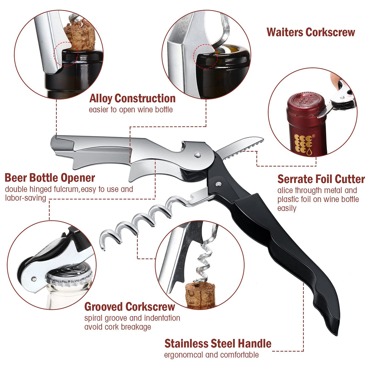 Honoson black pocket-size corkscrew is easy to carry