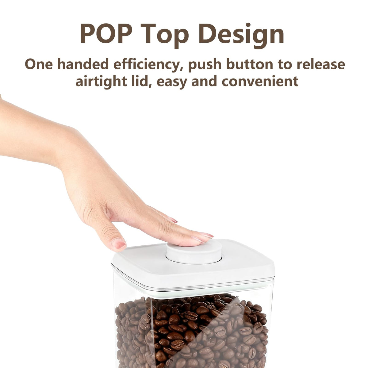 Hontent airtight seal button container keeps coffee beans fresh and flavors sealed.
