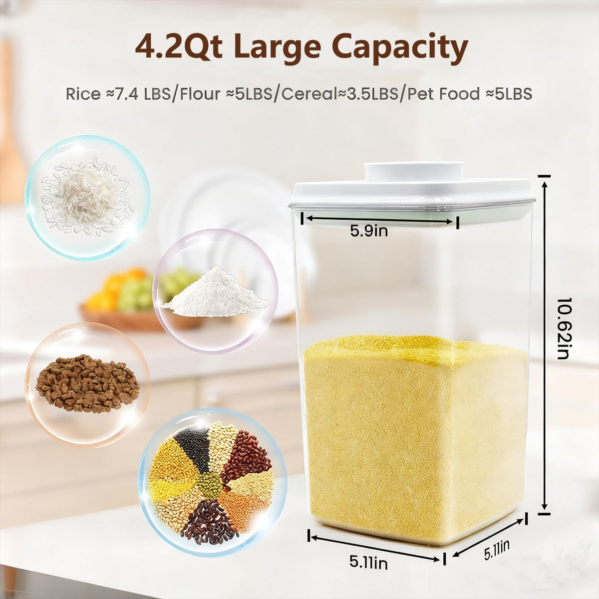 Hontent square container sits securely and stacks neatly.
