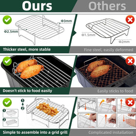 HONYAO air fryer rack for Ninja DZ401 enables parallel cooking of fries and bacon.