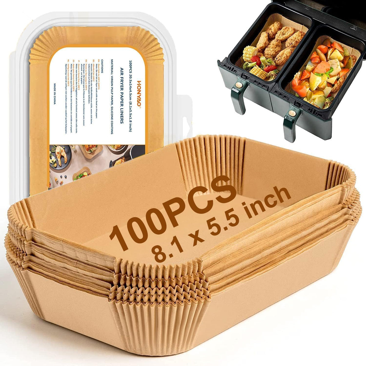 HONYAO air fryer liner fits dual-zone basket for clean cooking and quick cleanup.