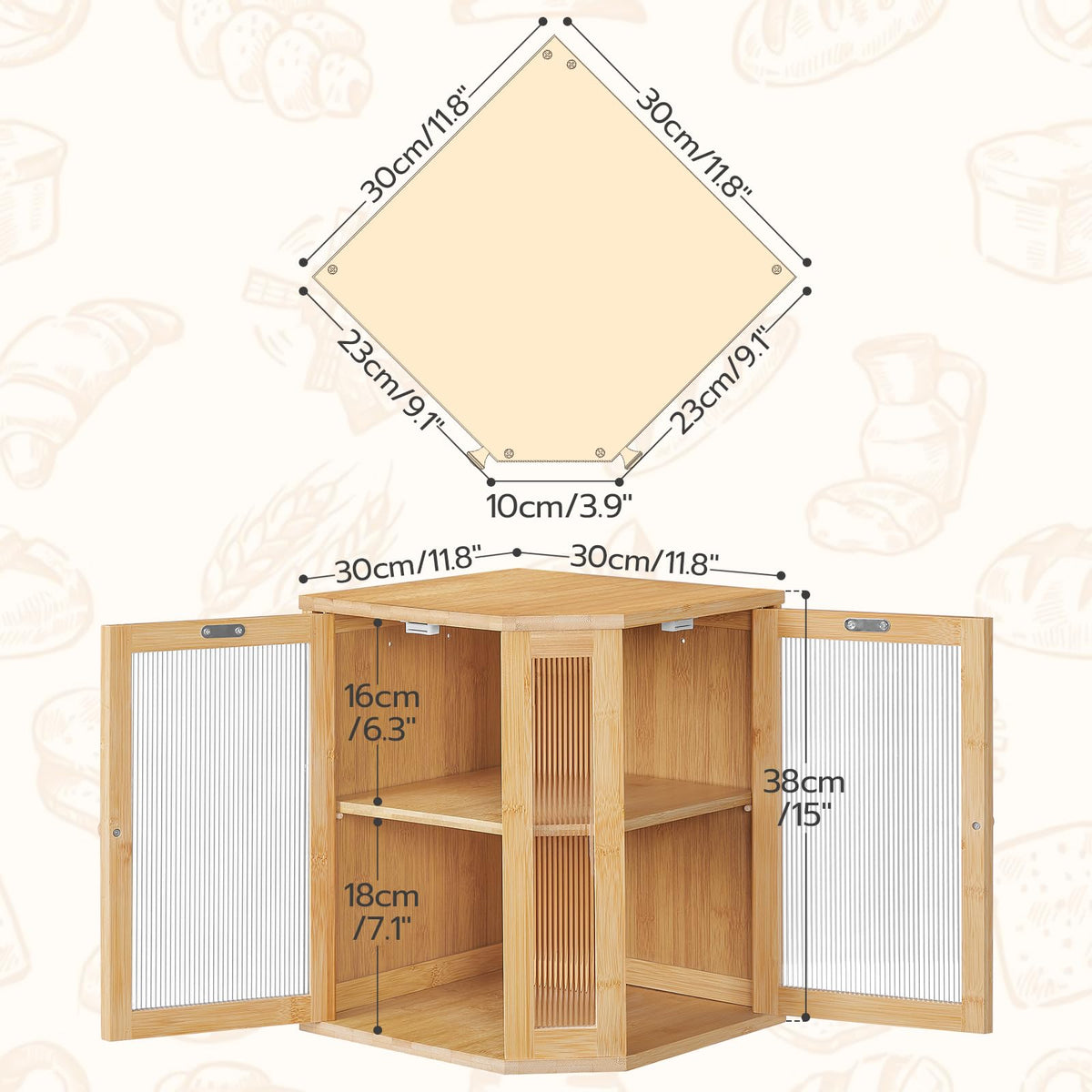 HOOBRO acrylic double doors reveal pastries with stylish water-wave panels.