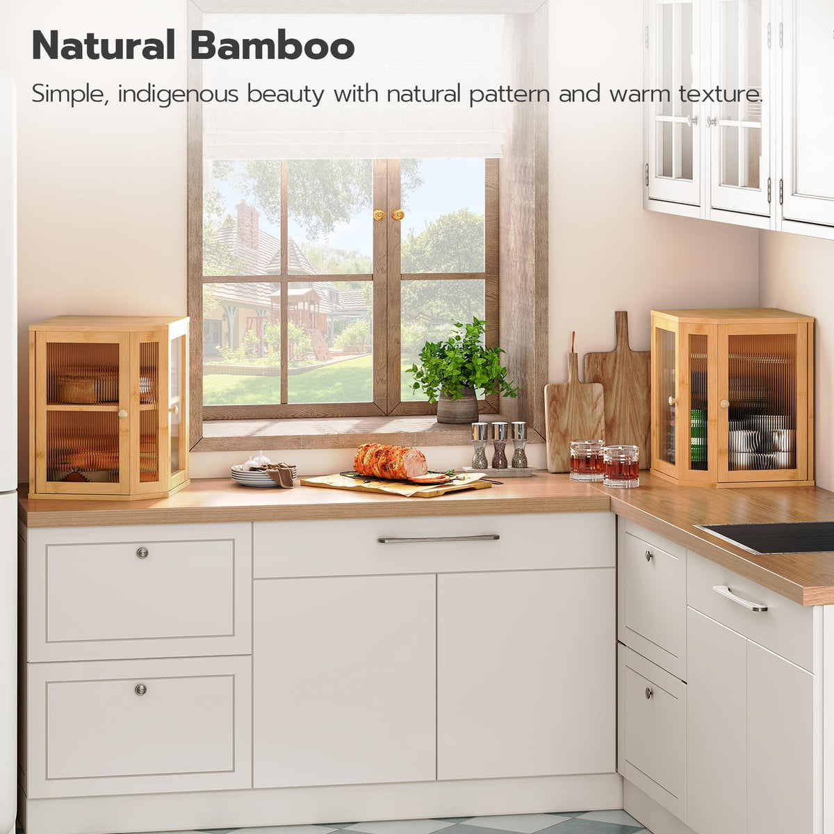 Natural bamboo construction adds warm, earthy texture to kitchen decor.