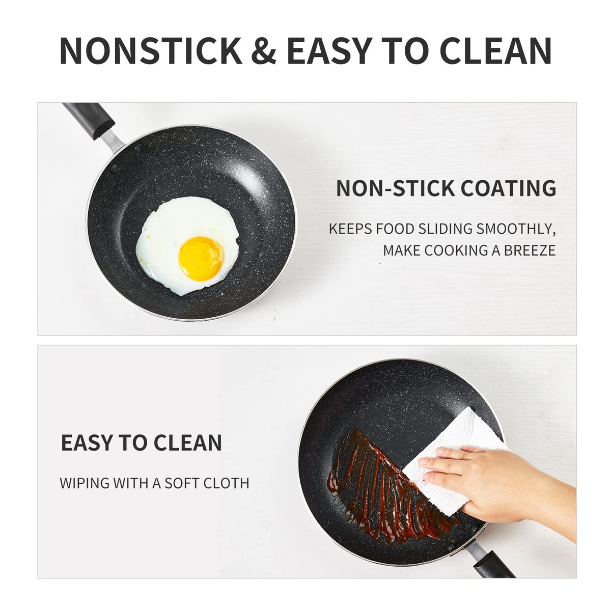HooJay double nonstick coating promotes easy release and fast cleanup.