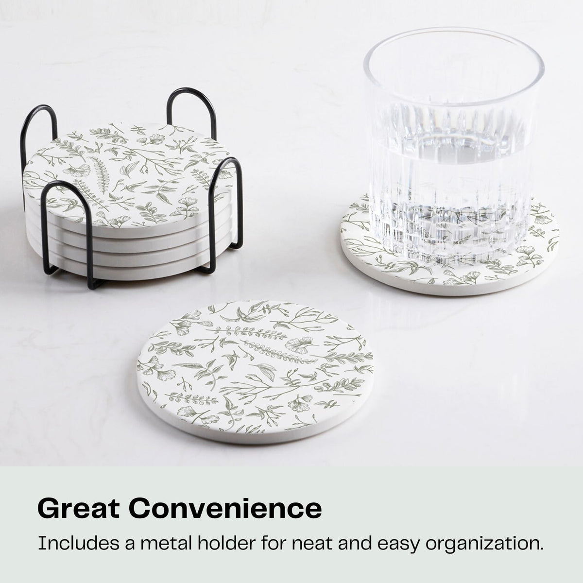 Hoomey absorbent ceramic coasters close-up quickly absorb spills to keep tables clean