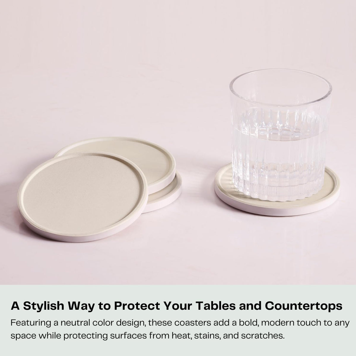 Hoomey absorbent ceramic coasters soaking up spills near a coffee cup without mess.