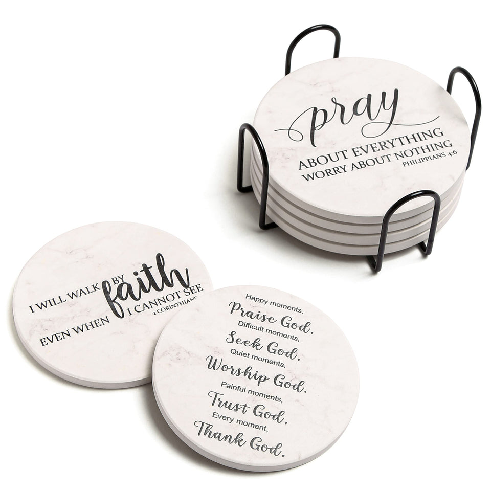 Hoomey Bible verse design coasters for rustic table protection and inspiration.