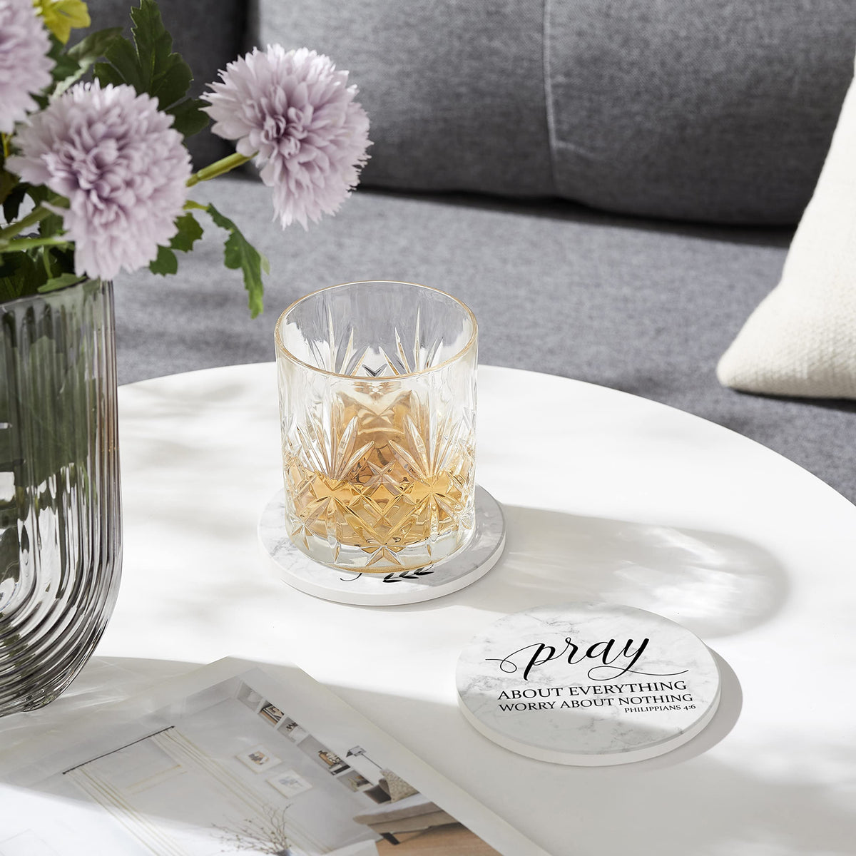 Hoomey ceramic absorbent coasters quickly wick moisture for a dry, pristine surface.