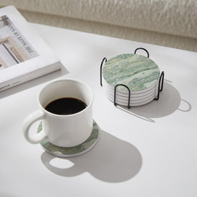 Hoomey cork backed coaster protects wood surfaces from scratches.