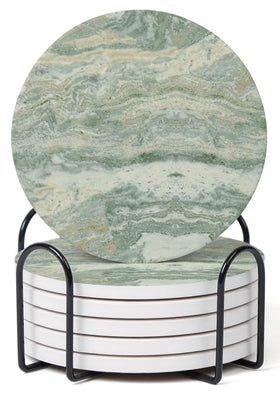 Hoomey sage green coasters with abstract onyx marble protect surfaces gracefully.