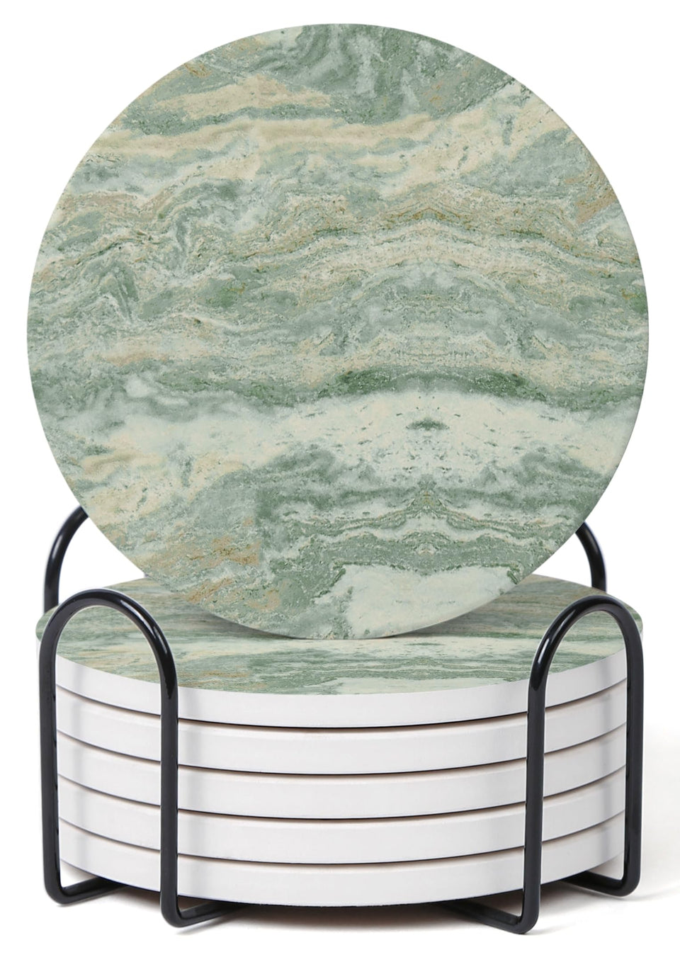 Hoomey sage green coasters with abstract onyx marble protect surfaces gracefully.