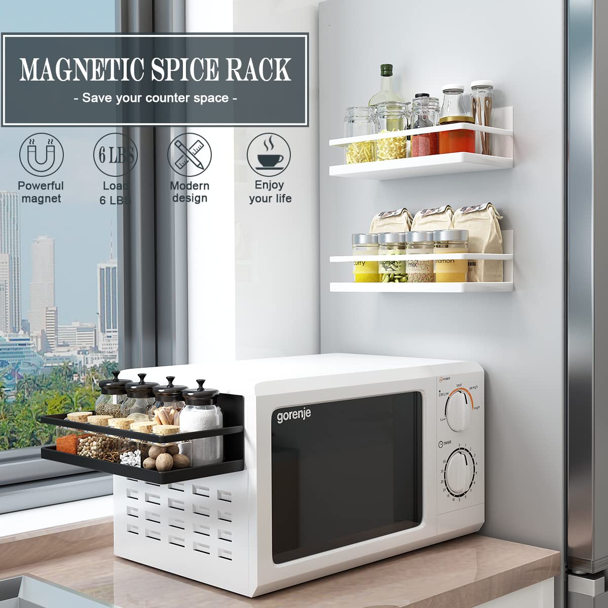 Hoopoton black matte finish magnetic rack adheres securely to metal surfaces.