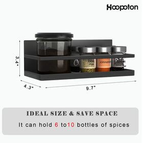 Hoopoton spice rack installs without drilling for clutter-free kitchen storage.