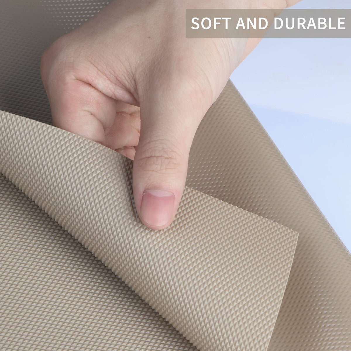 HooTown khaki drawer liner waterproof prevents spills and wipes clean quickly.