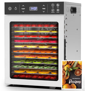 Hoperan 12-tray dehydrator with glass door for easy monitoring during jerky and fruit drying